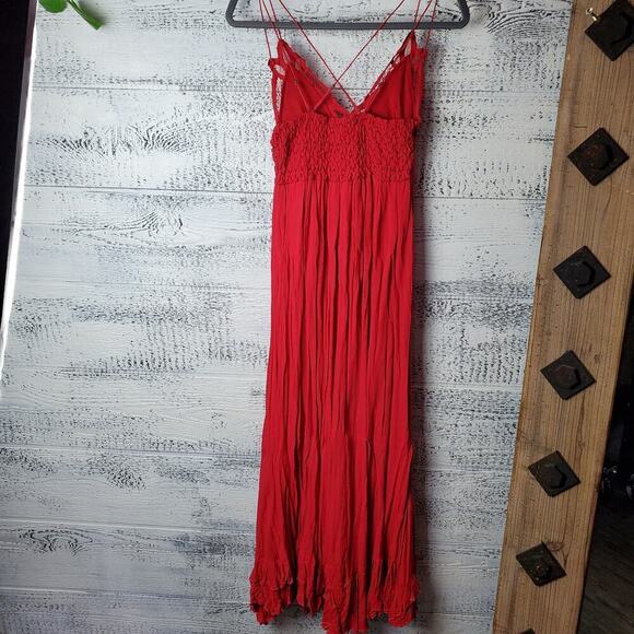 Free people Adella Maxi Bright Red Maxi Crochet Lace Dress Size Small - Picture 7 of 14